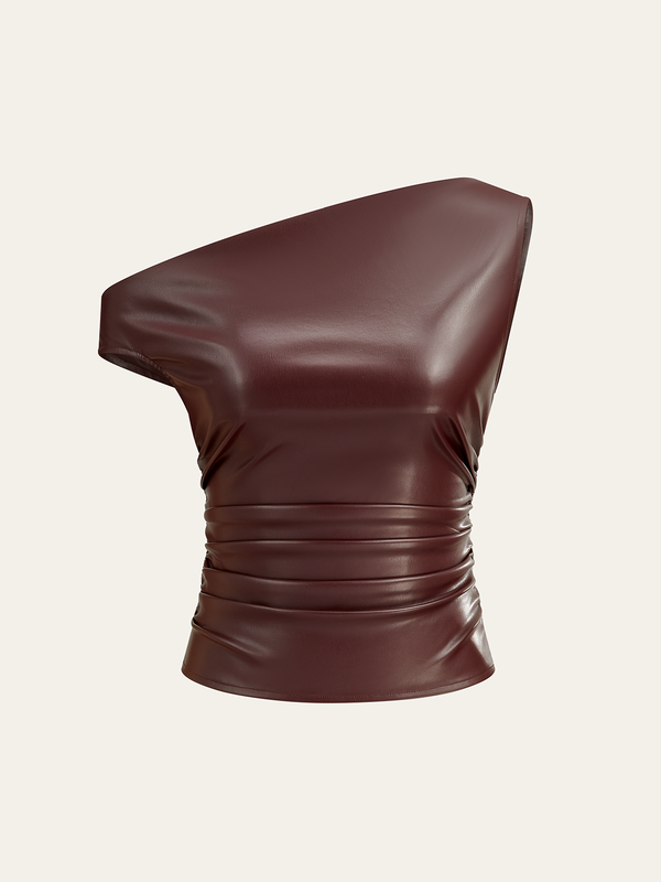 One-Shoulder PU Leather Tank Top