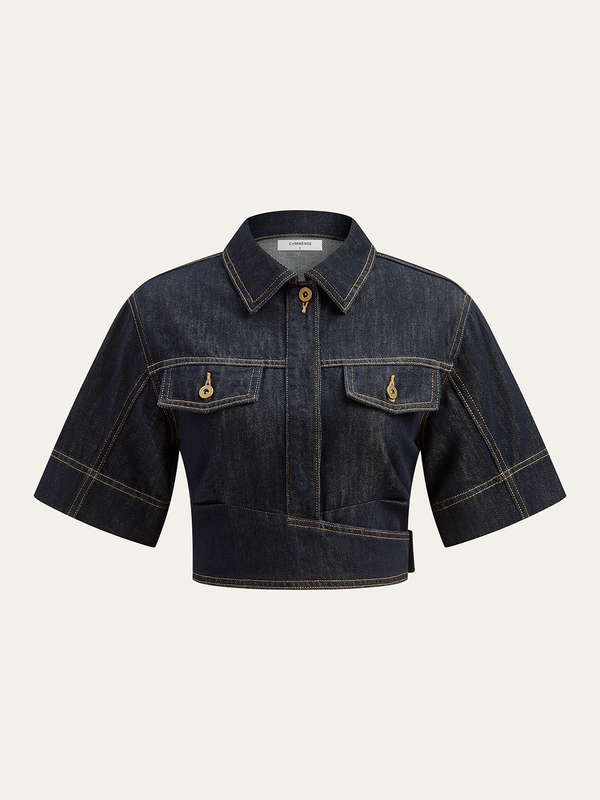 Short Sleeve Cropped Denim Top