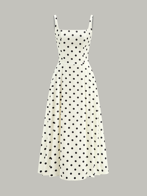 Polka Dot Square Neck Maxi Dress