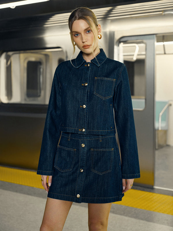 Crop Button Denim Jacket