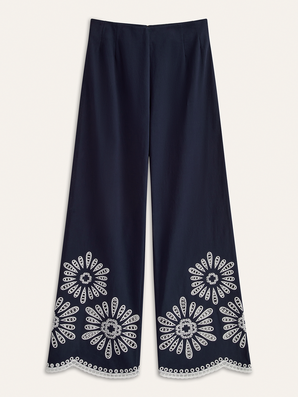 Floral Eyelet Embroidery Cotton Blend Pants