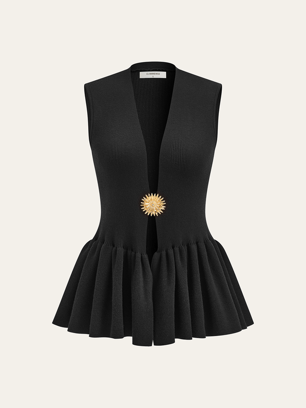 Metal Detail Knit Peplum Cardigan