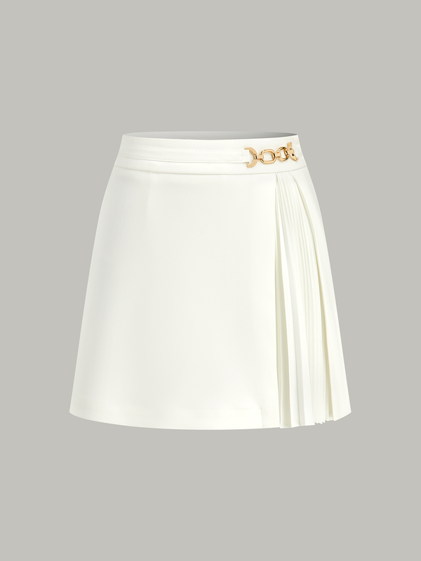 Metal Chain Pleated Mini Skirt