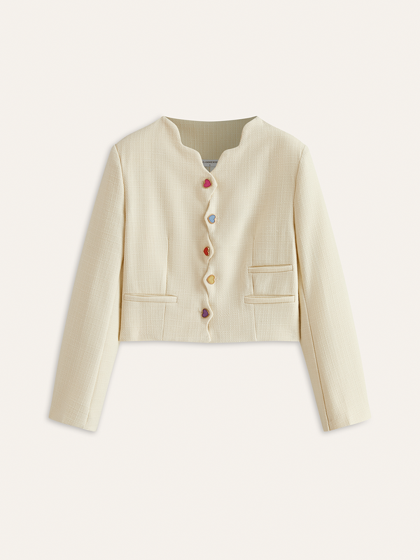 Colorful Heart Button Cropped Blazer