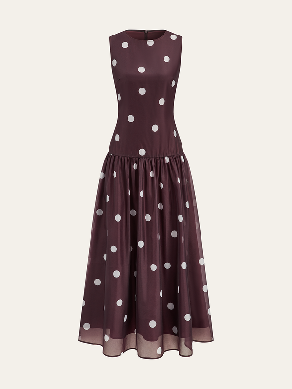 Polka Dot Sleeveless Chiffon Maxi Dress