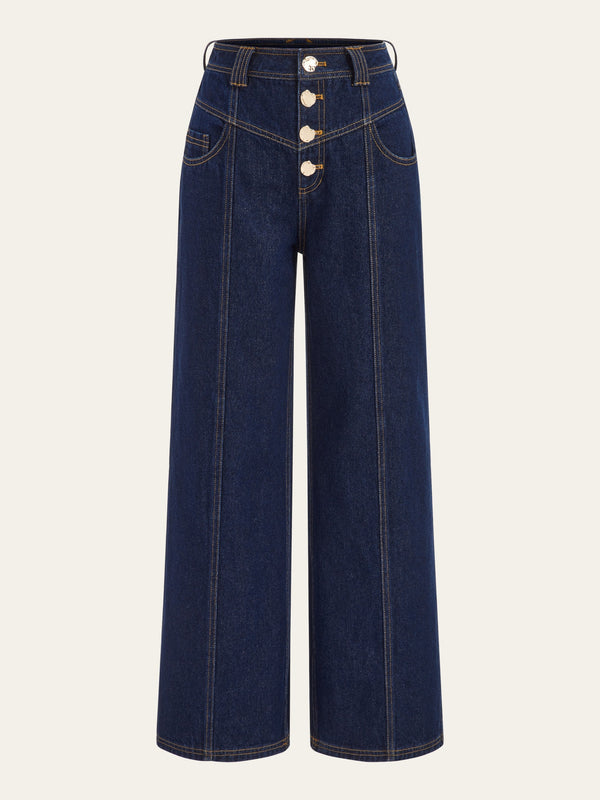 Mid-Waist Wide-Leg Button Front Jeans