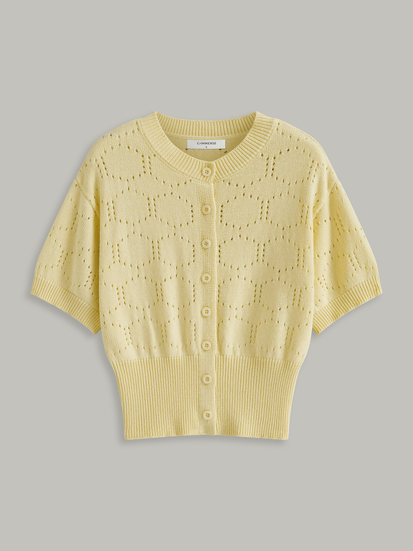 Eyelet Knit Short Sleeve Cardigan