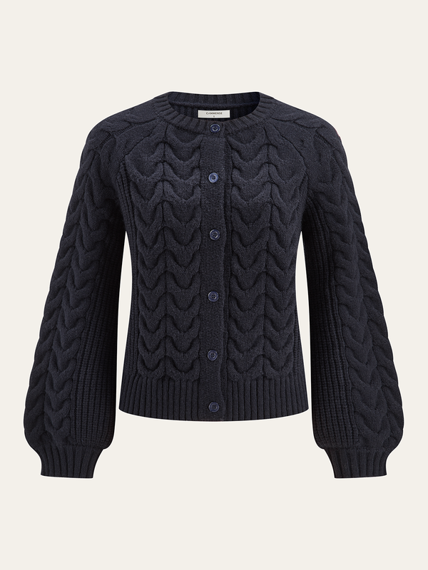 Cable Knit Balloon Sleeve Cardigan