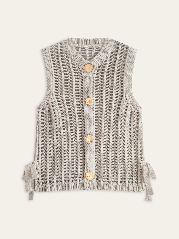 Metal Button Open-Knit Vest