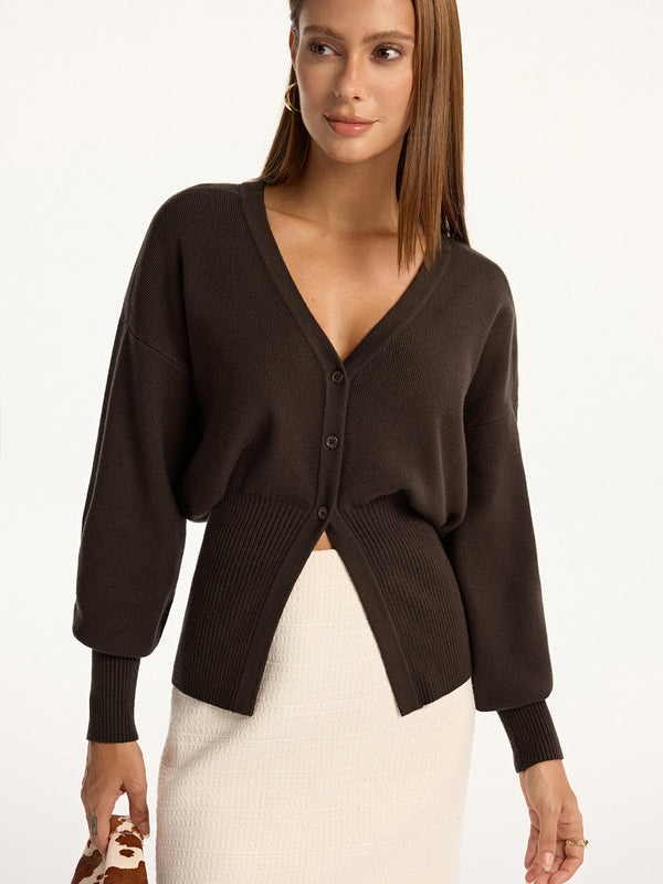 Split Hem V-Neck Cardigan