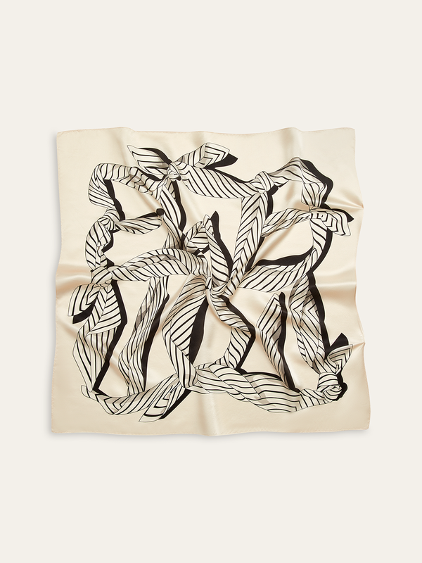 Striped Ribbon Print Silk Scarf