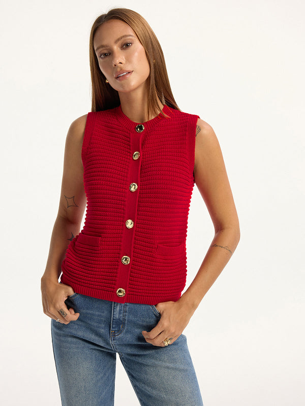Metal Button Pocket Sweater Vest