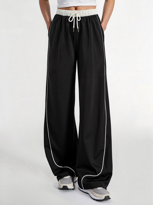 Contrast Waistband Drawstring Wide-Leg Pants