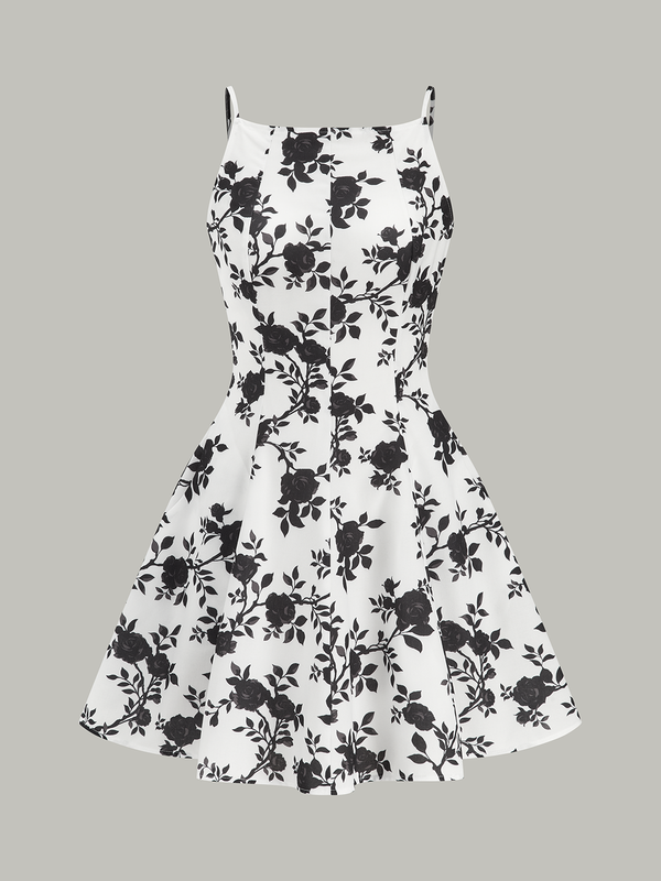 Floral Print Backless Flare Dress