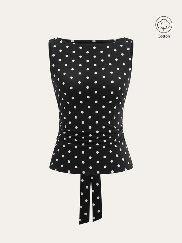 Polka Dot Cotton Blend Sleeveless Top
