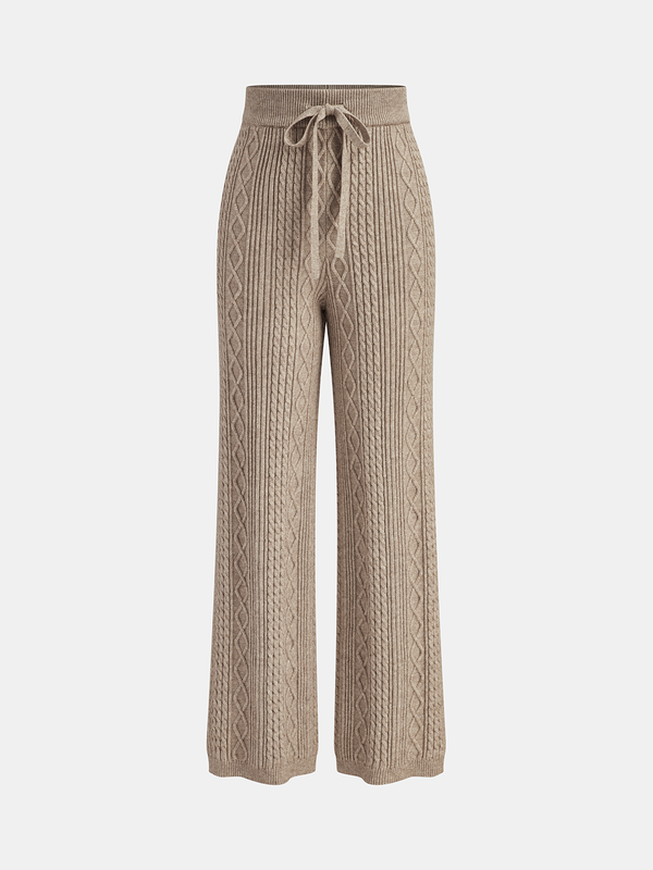 Mid-Waist Drawstring Cable Knit Pants