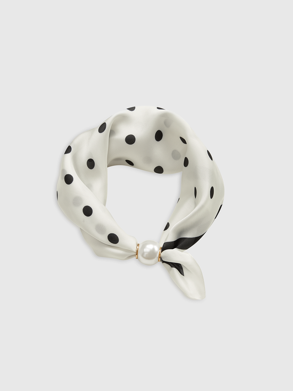 Polka Dot Neck Scarf with Pearl Magnetic Closure