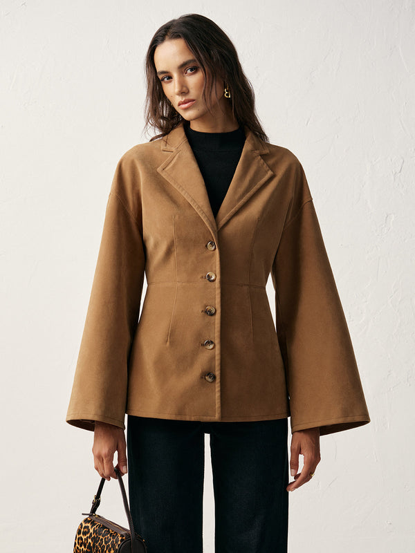 Flared Sleeve Suede Blazer