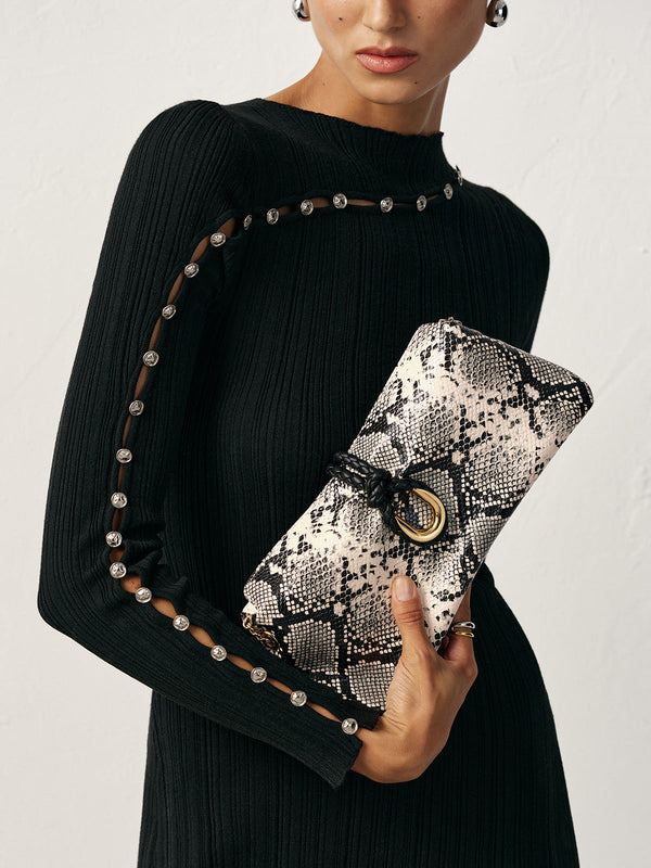 Snakeskin Patterned Chain Shoulder Bag