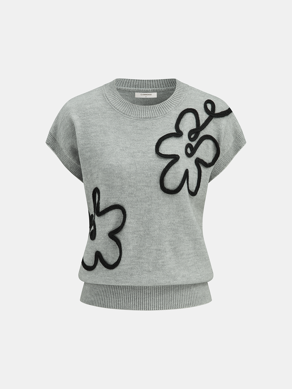 Floral Applique Cap Sleeve Sweater Vest