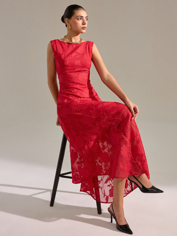 Floral Jacquard Sleeveless Maxi Dress