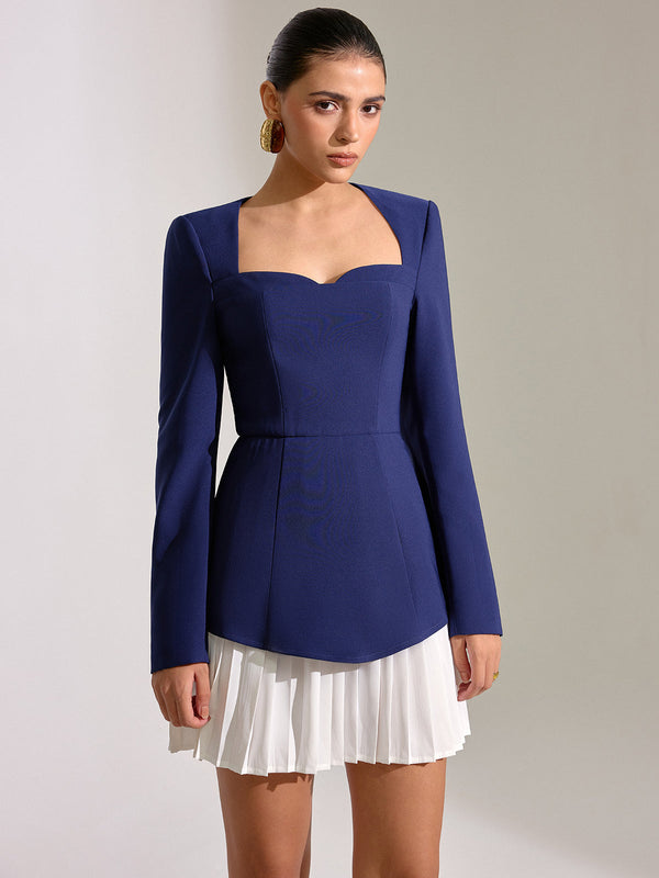 Contrast Pleated Hem Square Neck Mini Dress