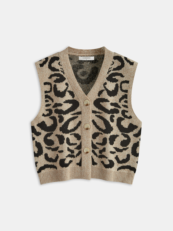 Leopard Print Wool Blend Sweater Vest