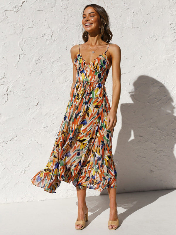 Multi Color Print Cami Midi Dress