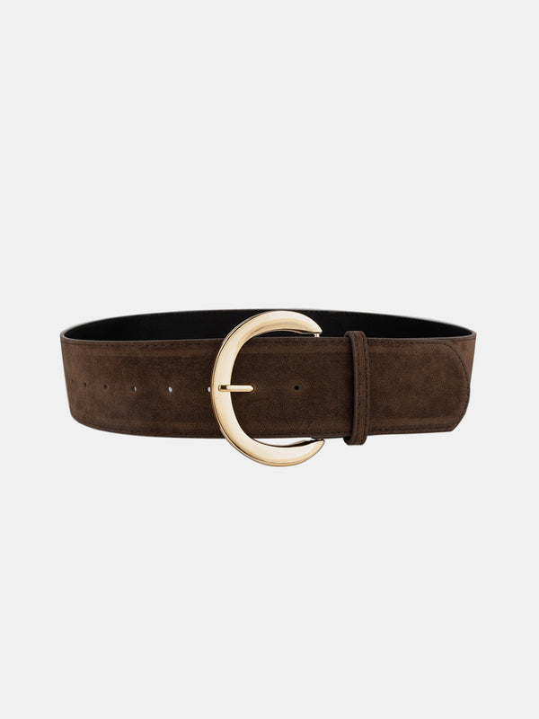 Gold Crescent Buckle Wide Suede Belt