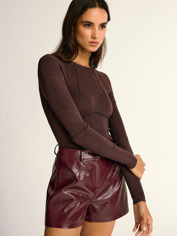 Semi-Sheer Slim Fit Wool Blend Knit Top