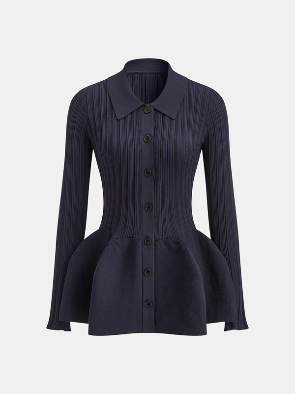 Collared Buttoned Peplum Cardigan