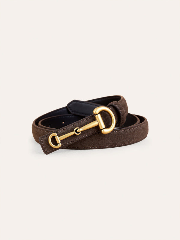 Horsebit Buckle Suede Thin Belt