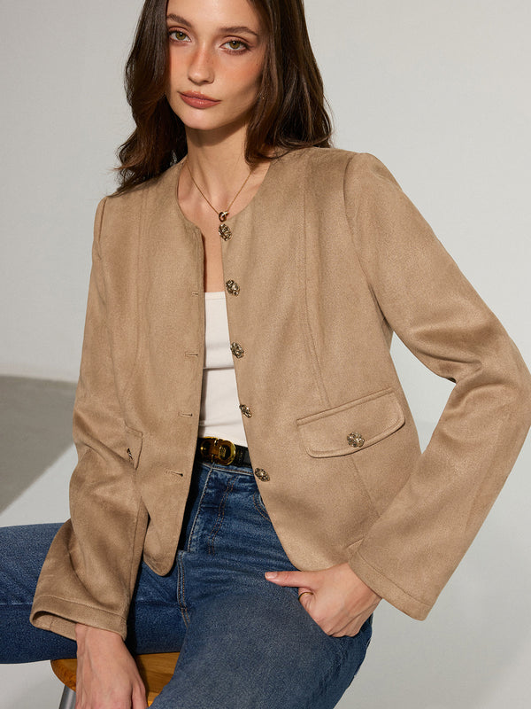 Metal Button Suede Blazer