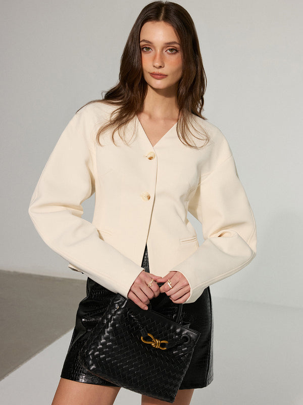 Drop-Shoulder V-Neck Blazer