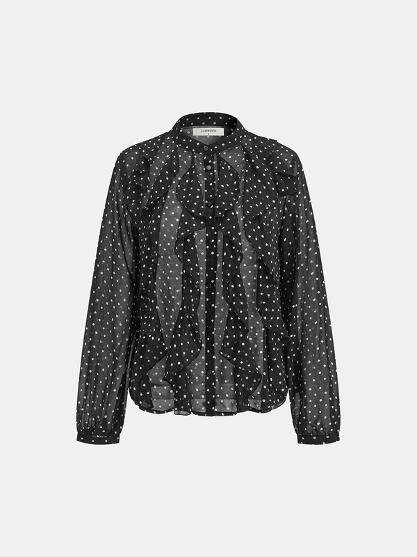 Ruffled Polka Dot Chiffon Shirt