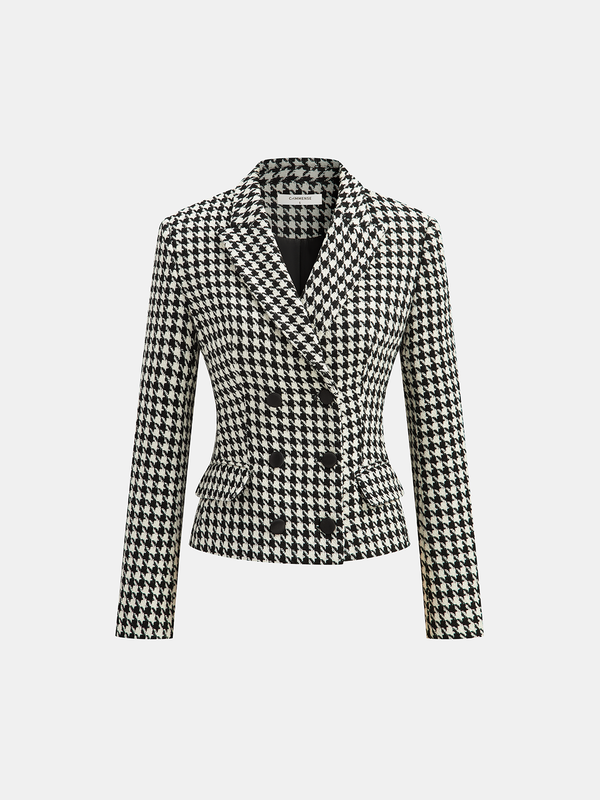 Houndstooth Tweed Double-Breasted Blazer