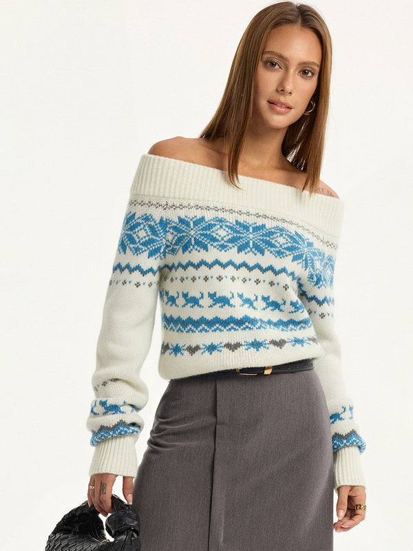 Off-Shoulder Fair Isle Sweater