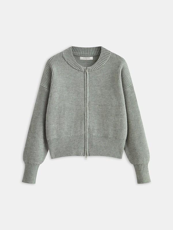 Crew Neck Zip-Up Knit Outerwear