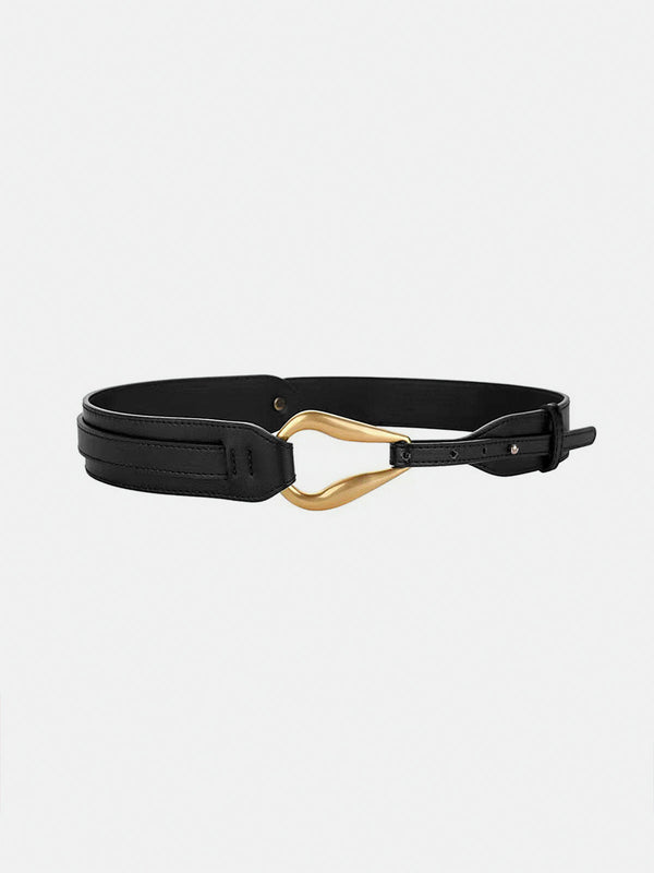 Golden Irregular Buckle Wide Leather Belt