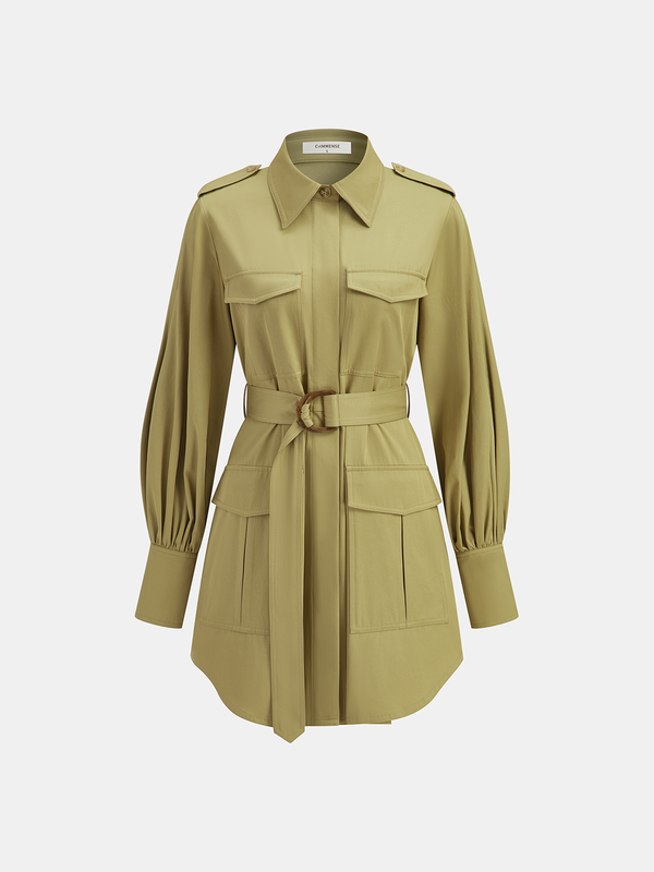 Lapel Trench-Style Belted Dress
