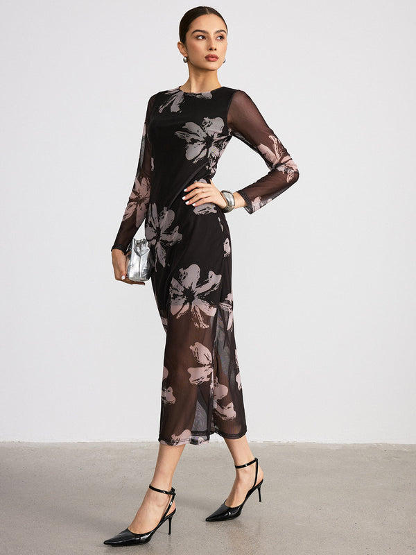 Floral Print Long Sleeve Maxi Dress