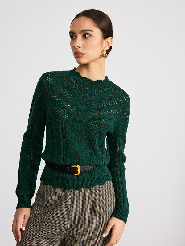Scalloped Edge Openwork Knit Sweater