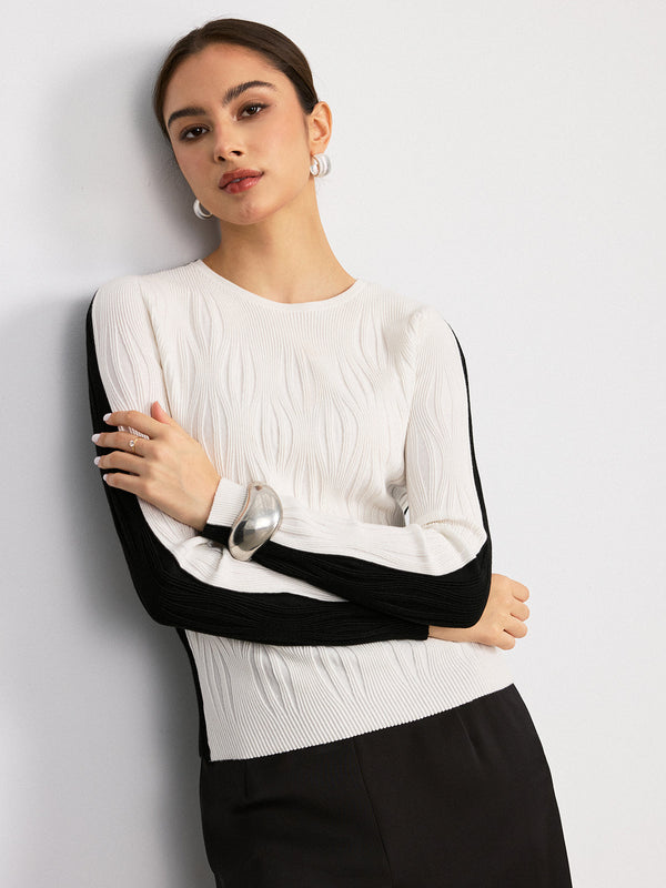 Reversible Two-Tone Textured Wool Blend Sweater