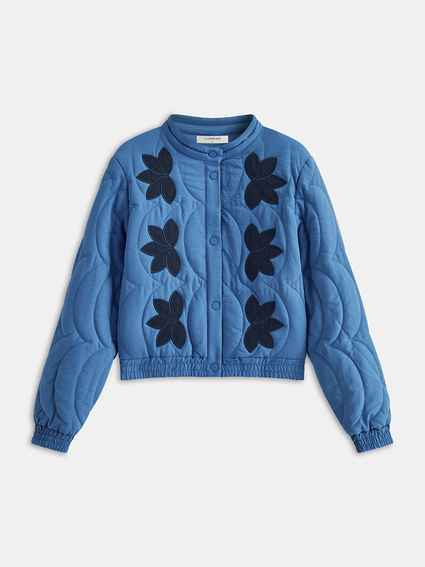 Contrast Floral Jacquard Quilted Winter Coat