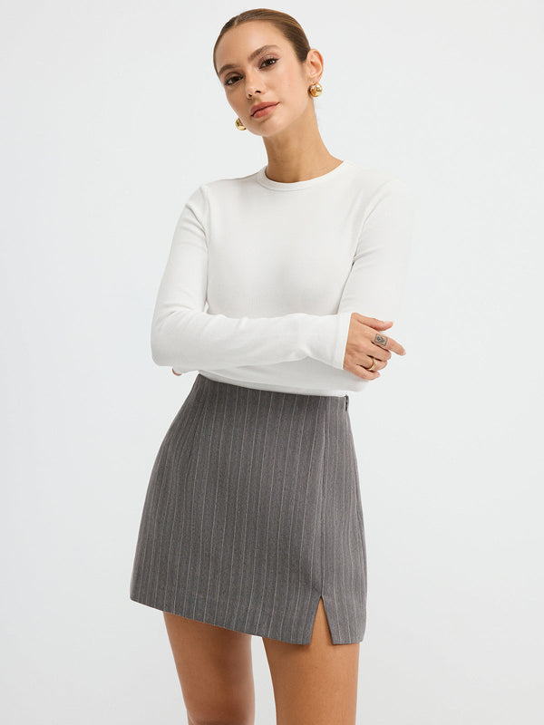 Pinstripe Slit Mini Skirt
