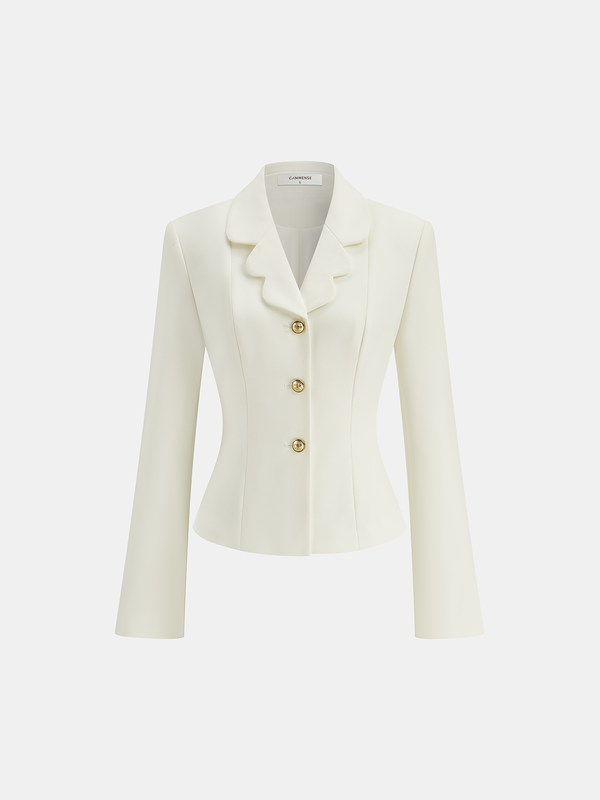 Scalloped Collar Metal Button Blazer