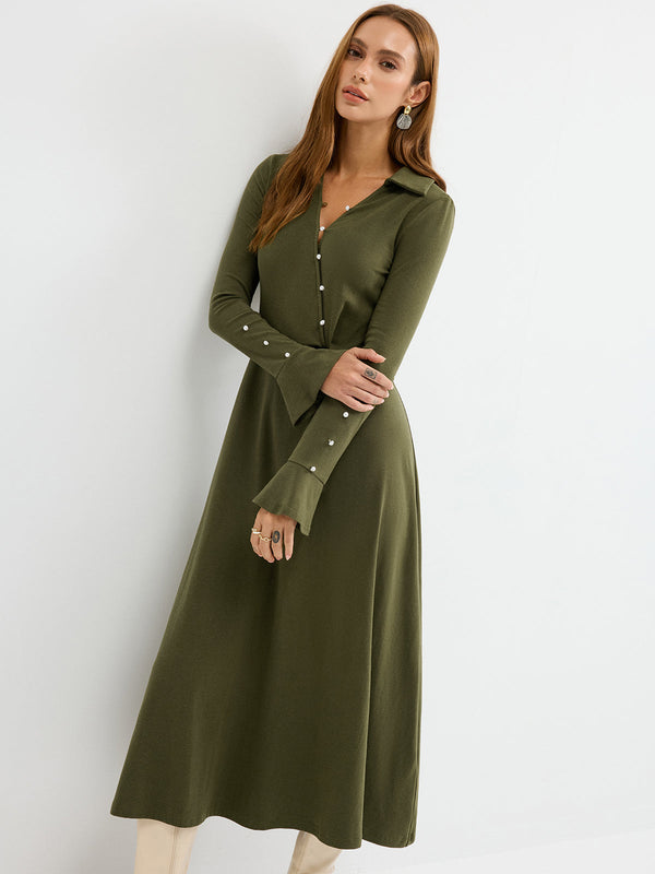 Asymmetrical Twist Knit Maxi Dress