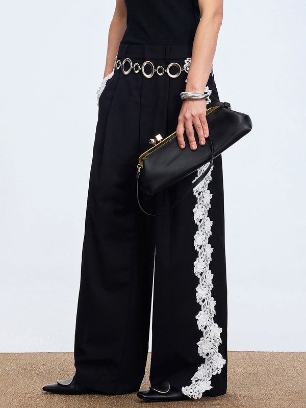 Lace Side Panel Wide-Leg Pants