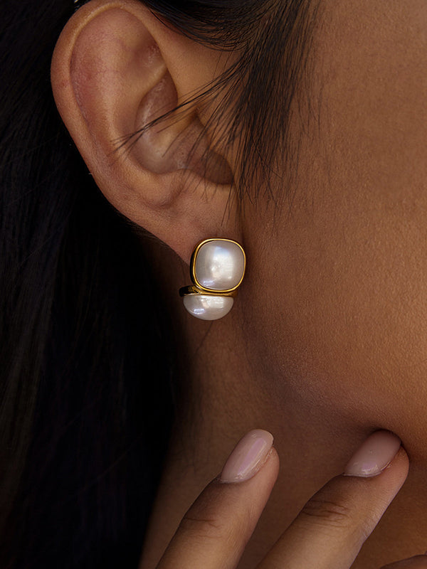 Double Pearl Stud Earrings