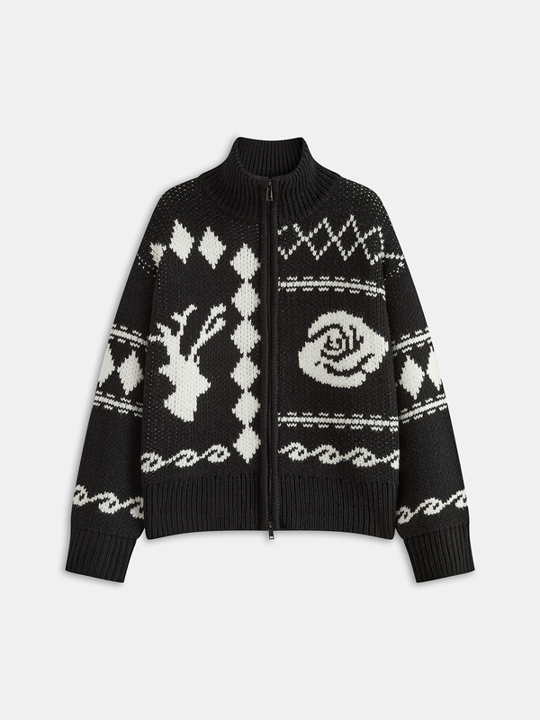 Fair Isle Zip-Up Knit Cardigan